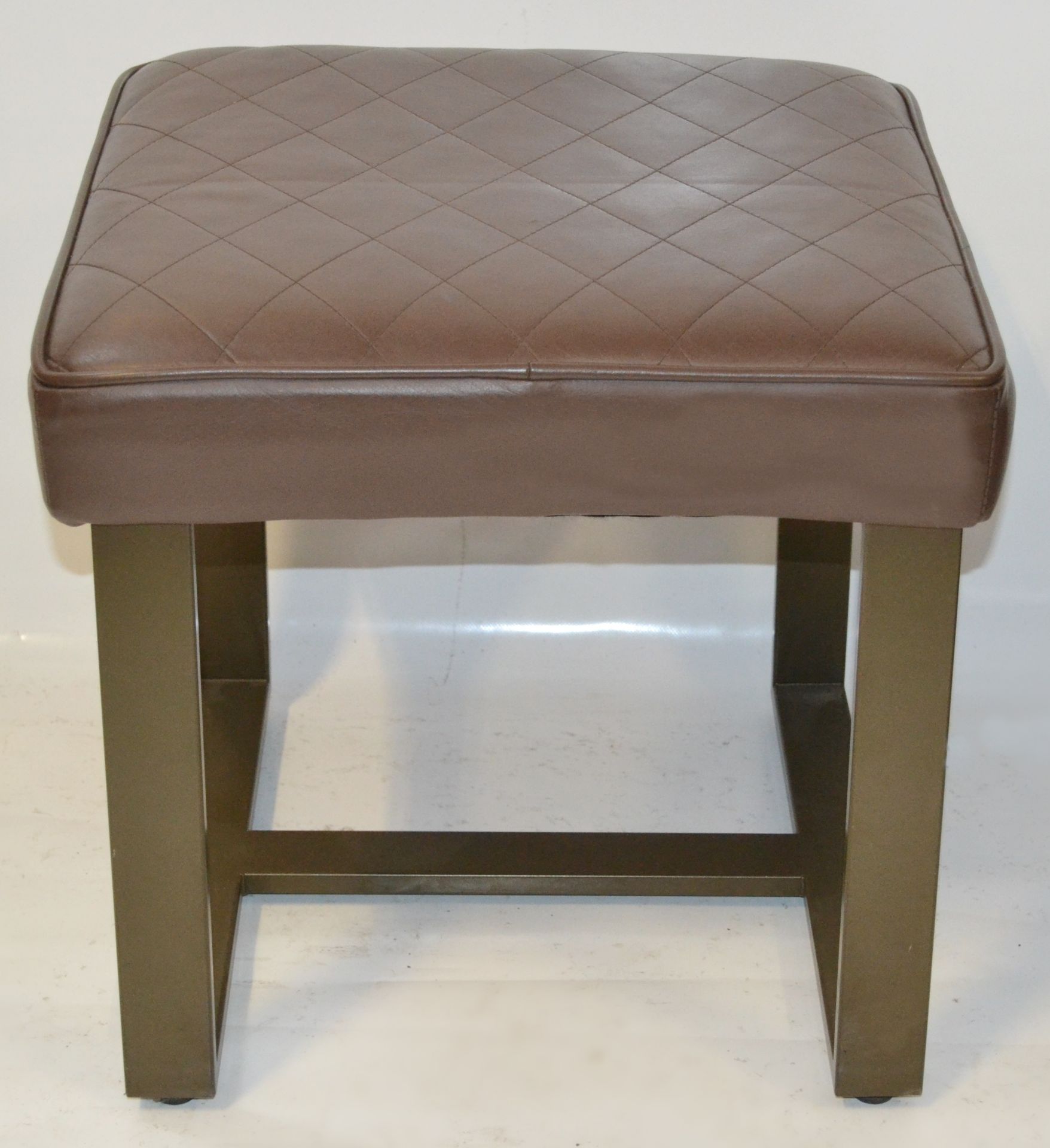 Pair Of Upholstered Stools In A Brown Faux Leather - Recently Removed From A Major UK Store In - Image 4 of 5
