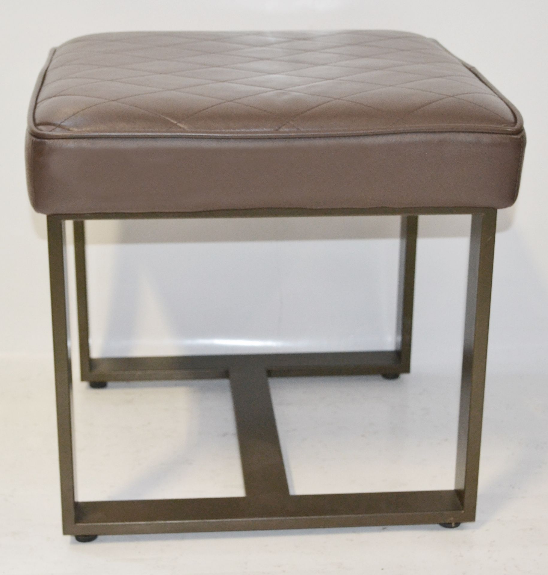 Pair Of Upholstered Stools In A Brown Faux Leather - Recently Removed From A Major UK Store In