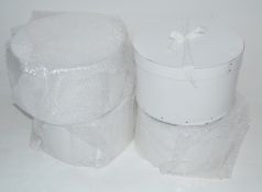 Set Of 4 x Round Hat Boxes In White - Ex-Display Store Props - Dimensions: Height 20cm, Diameter