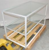 1 x 2-shelf Metal Shop Display / Storage Unit In White - Features A Sturdy Welded Metal Construction