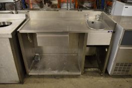 1 x Stainless Steel Backbar Unit With Sink Basin, Undershelf, Single Drawer, Taps and Backsplash - H