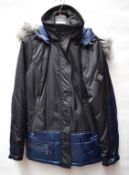 1 x Premium Branded Womens Winter Coat - Wind Proof & Water Resistant - Colour: Black / Electric Blu