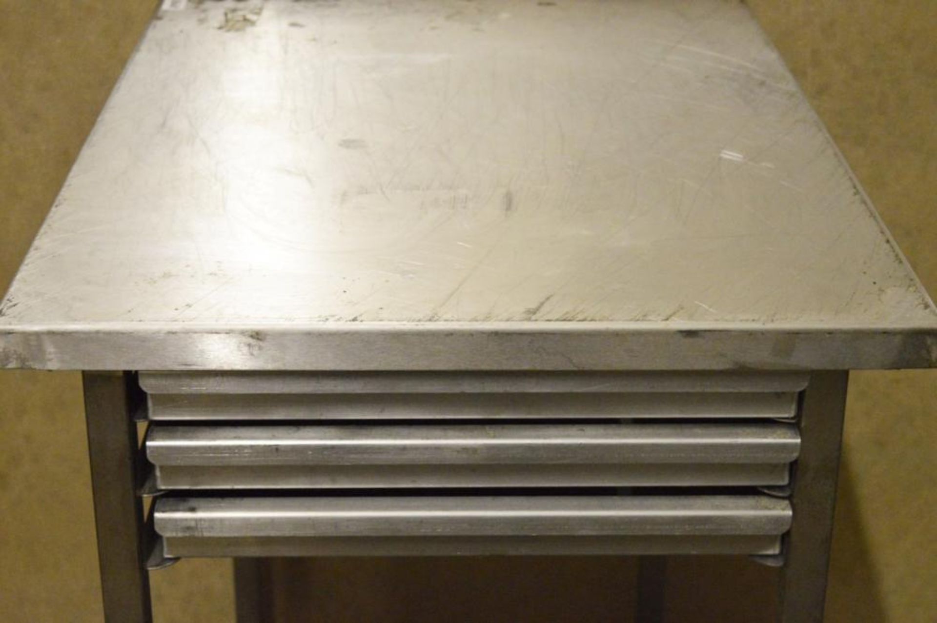 1 x Stainless Steel Bakers Preperation Table With Integrated Drawer System and Three Drawers - H87 x - Image 4 of 5