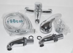 1 x Pillar Mounted Bath Shower Mixer Tap (Inc. Shower Kit) – Used Commercial Samples – Boxed in Good