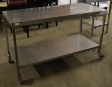 1 x Stainless Steel Prep Table With Undershelf, Castor Wheels and Backsplash - H87 x W150 x D65 cms