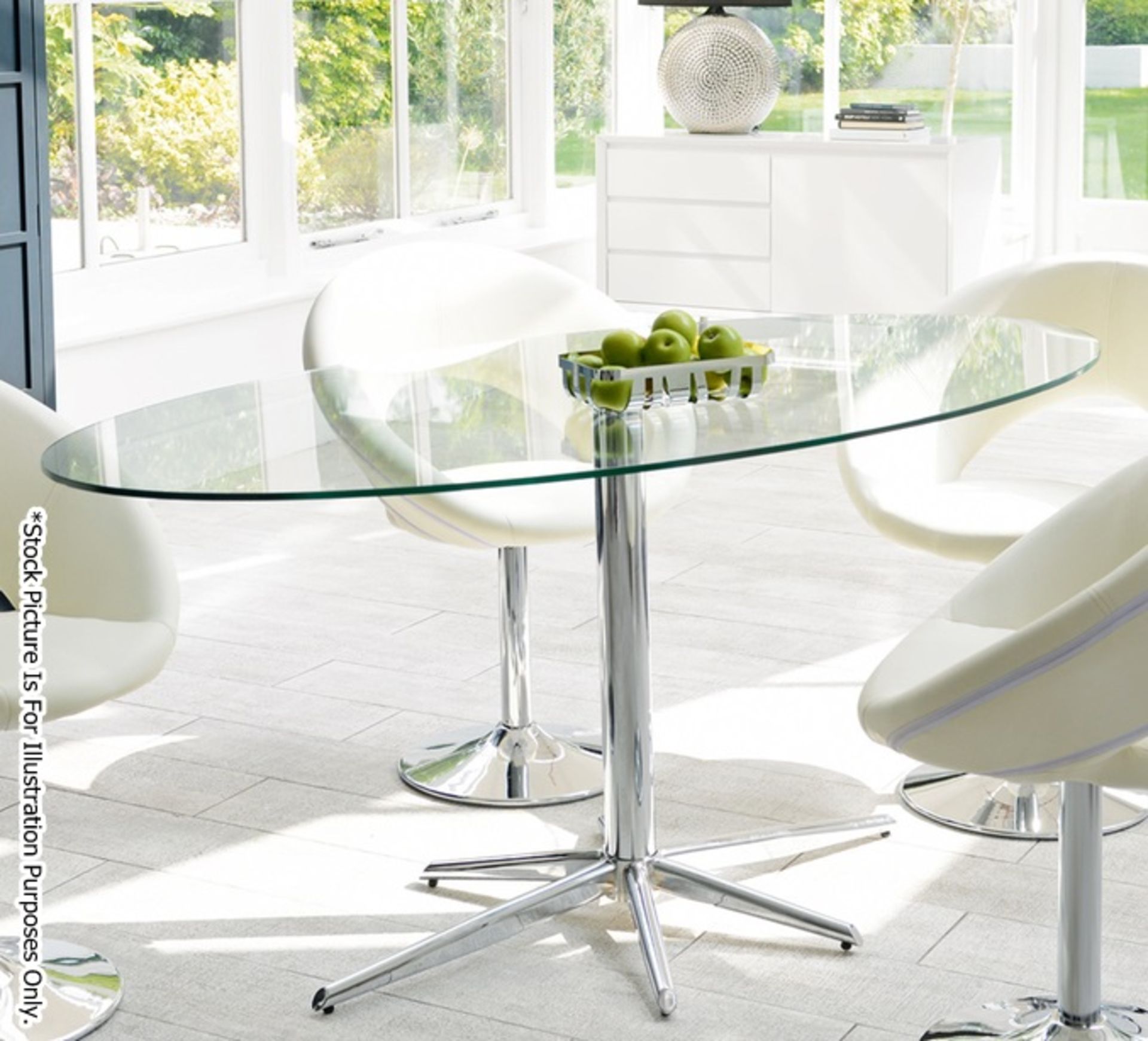 Large Designer Oval Glass Topped Dining Table and 4 x Calligaris "New York" Genuine Leather Side