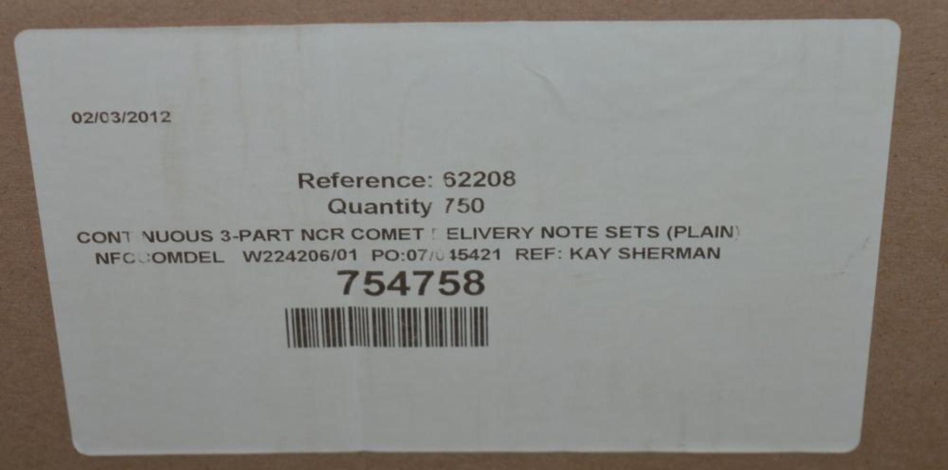 3 x Boxes of Continuous 3 Part Delivery Note Paper Sets - Plain - Quantity 750 Per Box - New Boxed - Image 2 of 4