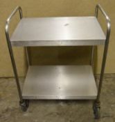 1 x Stainless Steel Two Tier Trolley - H81 x W74 x D47 cms - CL282 - Ref JP983 - Location: Bolton BL