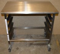 1 x Stainless Steel Preperation Table With Castor Wheels and Four Tier Tray Holder - H87 x W91 x D60