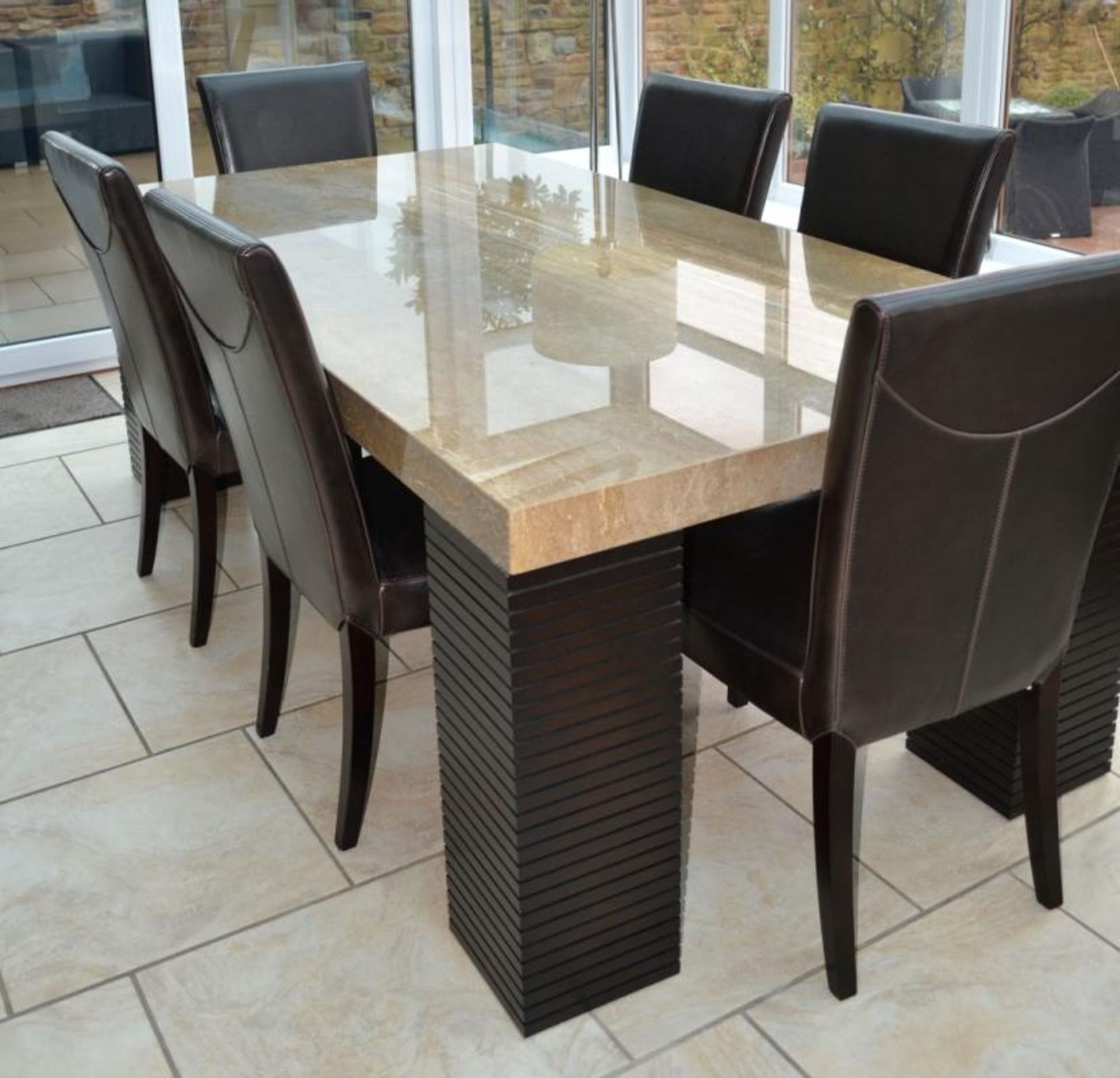 1 x Stone International Espresso Large Marble Top Dining Table With 8 Leather Dining Chairs - Excell - Image 4 of 16