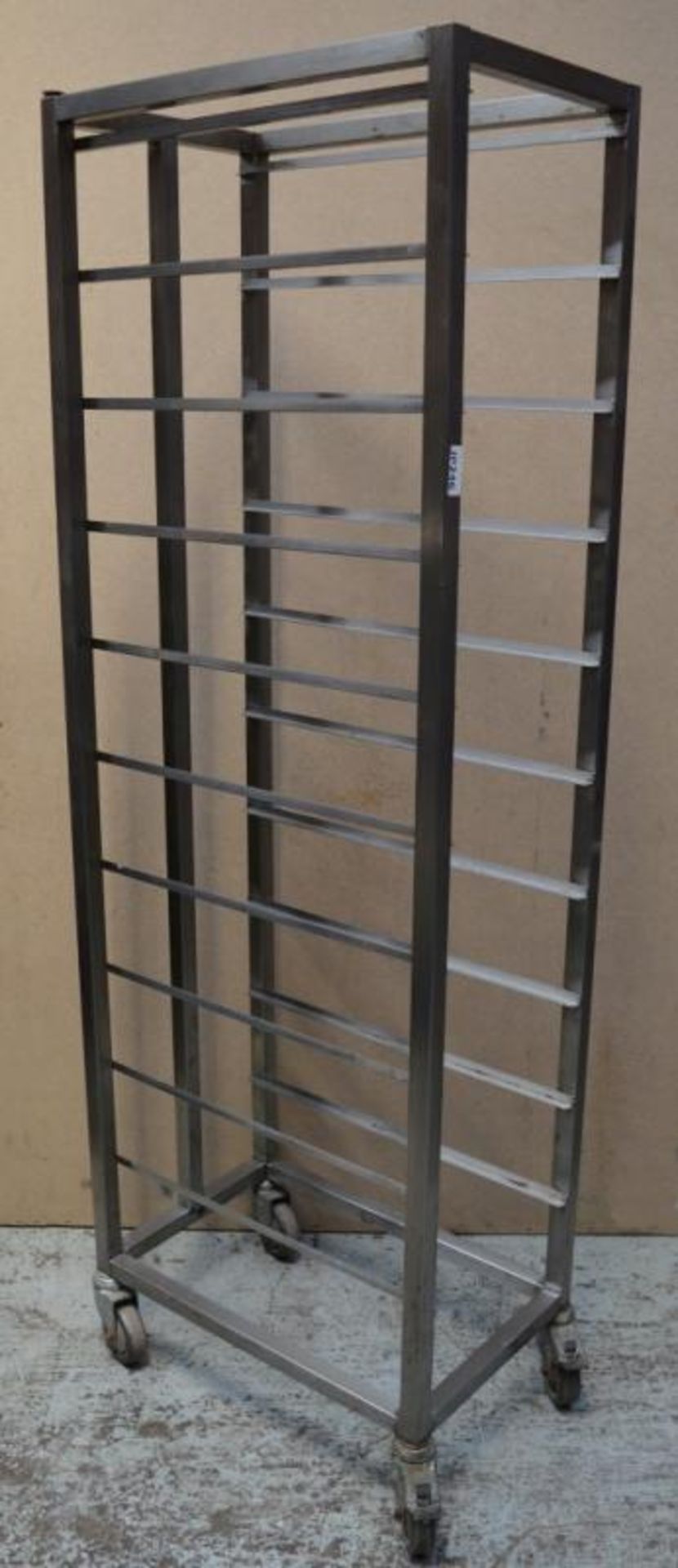 1 x Stainless Steel 10 Tier Pan and Tray Rack - CL232 - H179 x W39 x D65.5 cms - Ref JP246 - Locatio