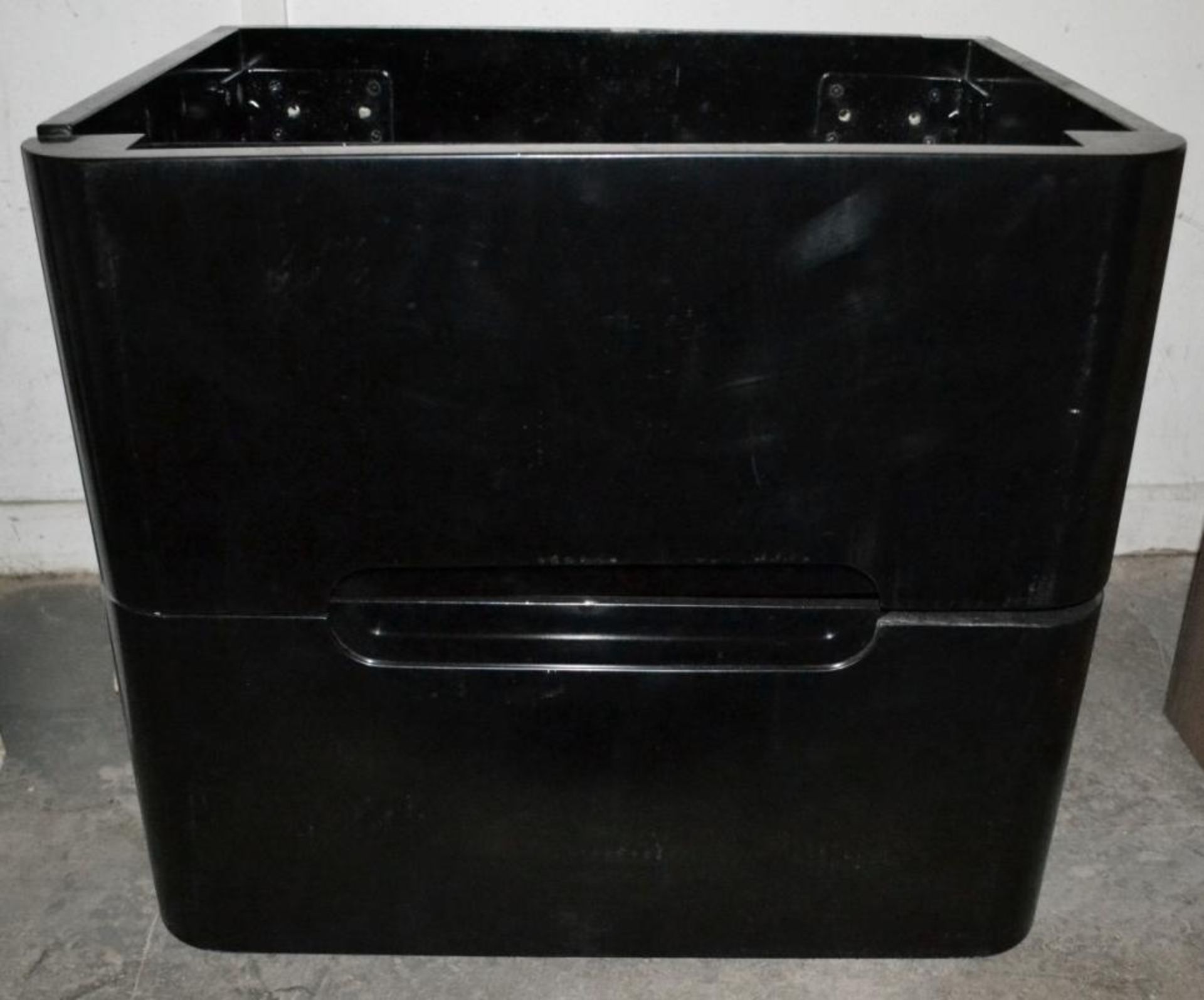 1 x Mode Planet Black Gloss Wall Hung Vanity Unit - Features Curved Edges And Soft Close Drawers - C - Image 3 of 4