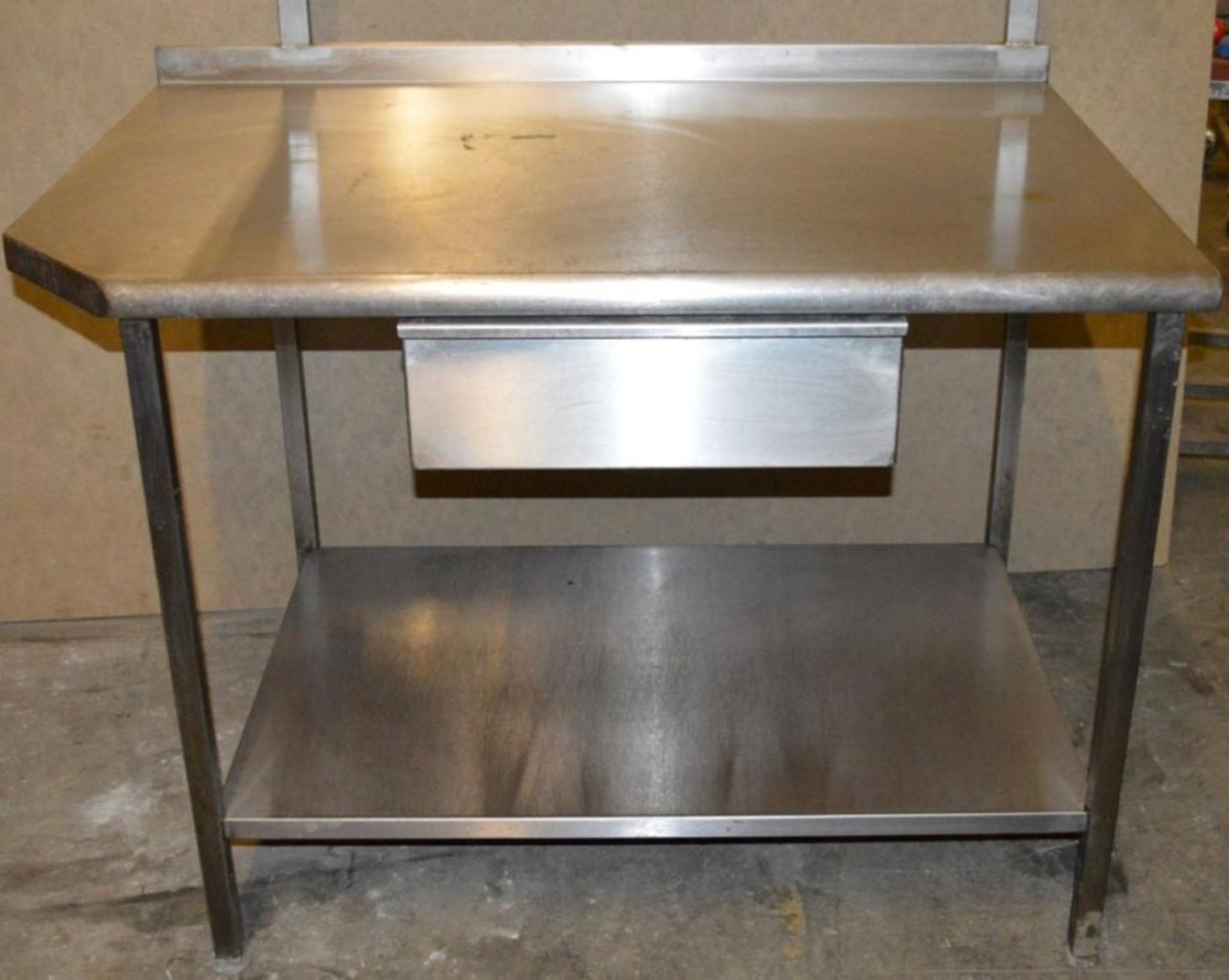 1 x Stainless Steel Preperation Table With Undershelf, Integral Drawer and Over Shelf - H86/146 x W1 - Image 2 of 5