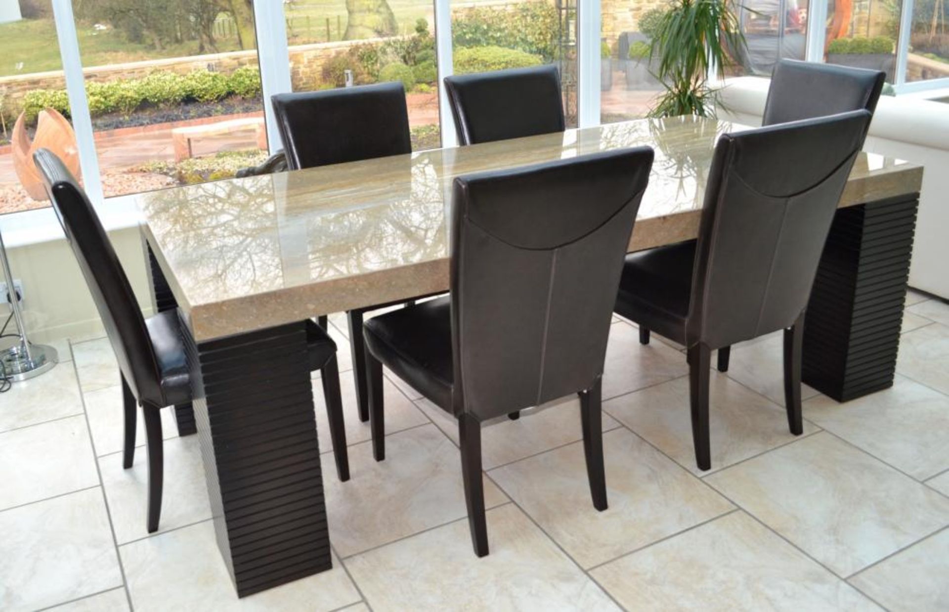 1 x Stone International Espresso Large Marble Top Dining Table With 8 Leather Dining Chairs - Excell - Image 2 of 16