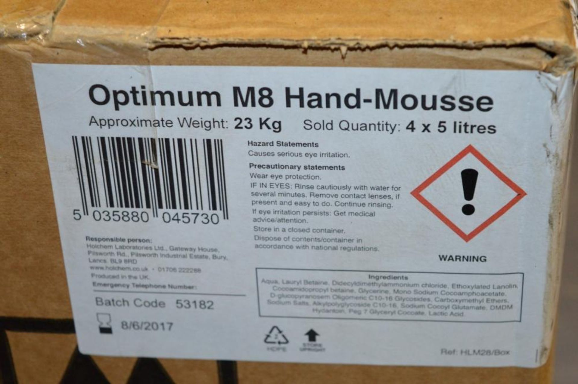 4 x 5 Litre Optimum M8 Hand Mousse - New Boxed Stock - CL282 - Ref MS120 - Location: Altrincham WA14 - Image 2 of 3
