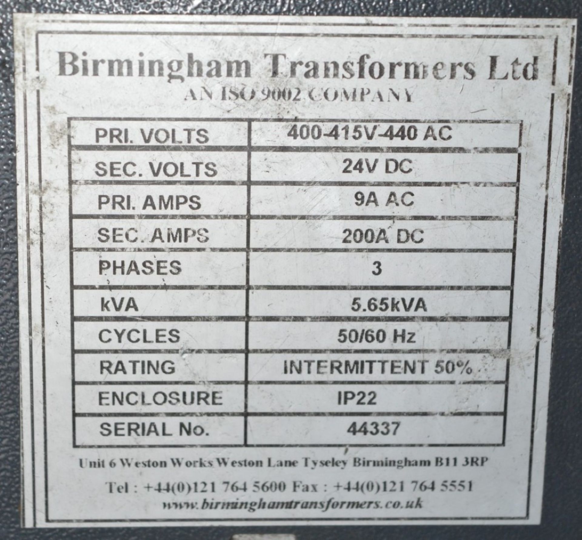 1 x Birmingham Transformers Battery Charger - Suitable For Forklift Trucks etc - 400-415v - 24v DC - - Image 7 of 7