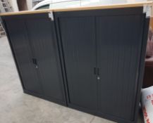 2 x Airbourne Metal Storage Cabinets With Sliding Doors - Dark Grey Finish With Wooden Tops