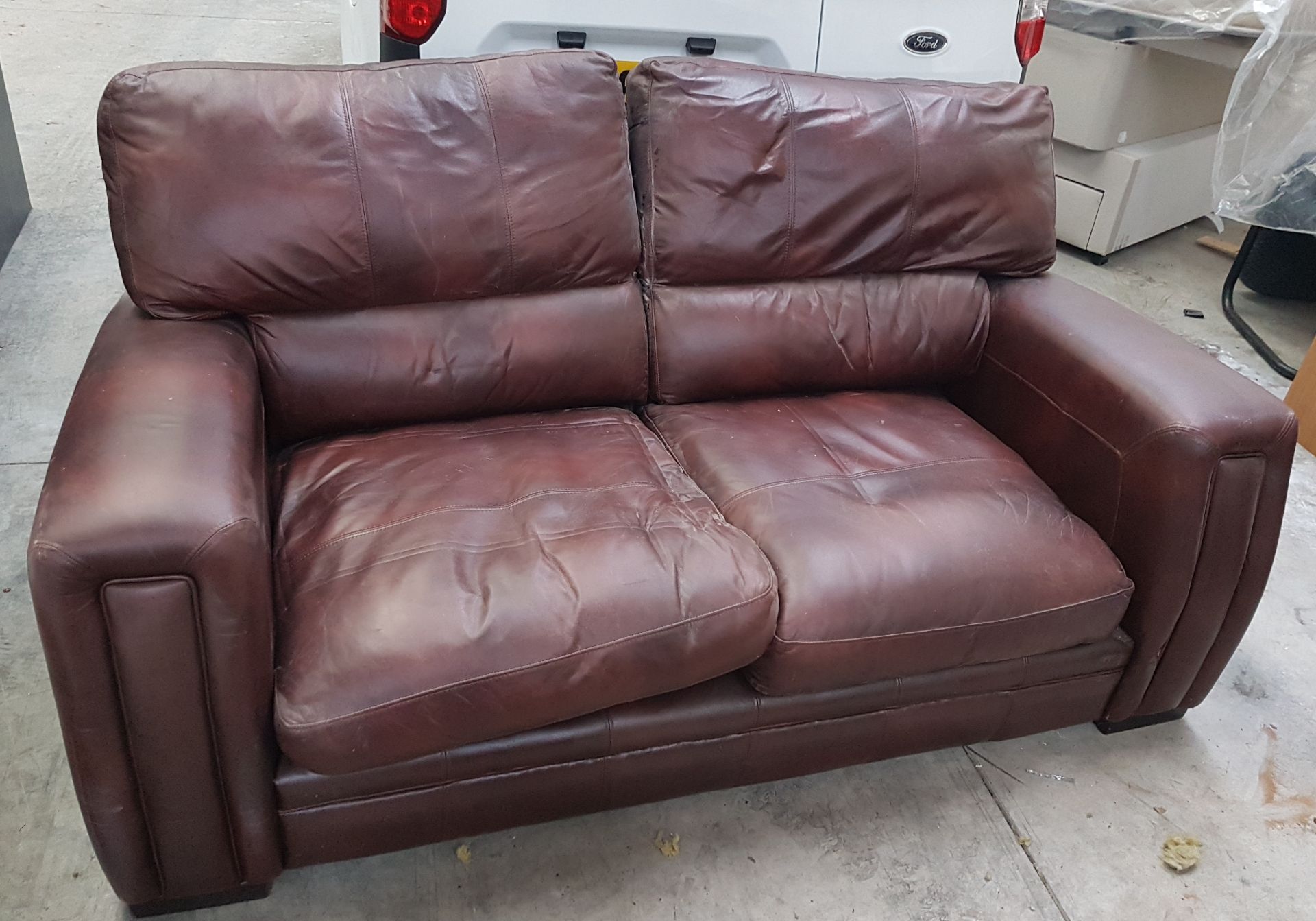 1 x Brown Two Seater Leather Sofa - CL303 - Location: North Wales LL14