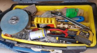 1 x Toolbox With Various Tools - Includes Spanners, Tape Measures, Screwdrivers, Plyers etc -