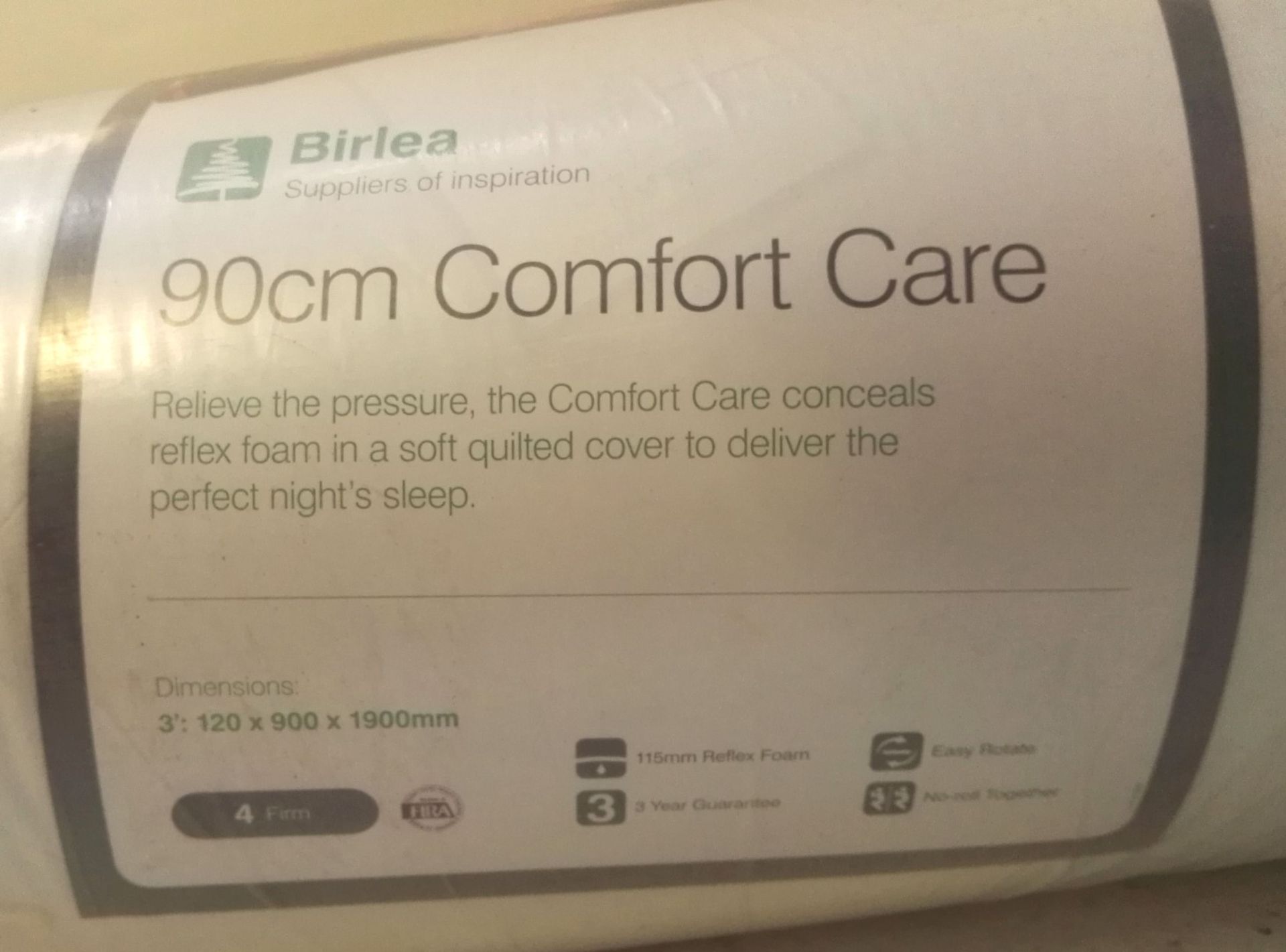 4 x Birlea 90cm Comfort Care Firm Rolled Up Reflex Foam Single Mattress - Brand New Stock - - Image 4 of 5