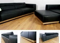 1 x Halo GRAVITY Suite In Naphina Ebony Leather & Weathered Oak - Includes 2 x Sofas, 1 x Footstool