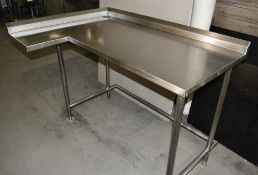 1 x Stainless Steel Commercial Corner Prep Counter With Spashback - Dimensions: W142 x D98 x H102cm