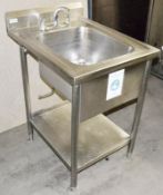 1 x Stainless Steel Commercial Sink Unit / Wash Station With Mixer Tap, Spillage Lip, Splashback and