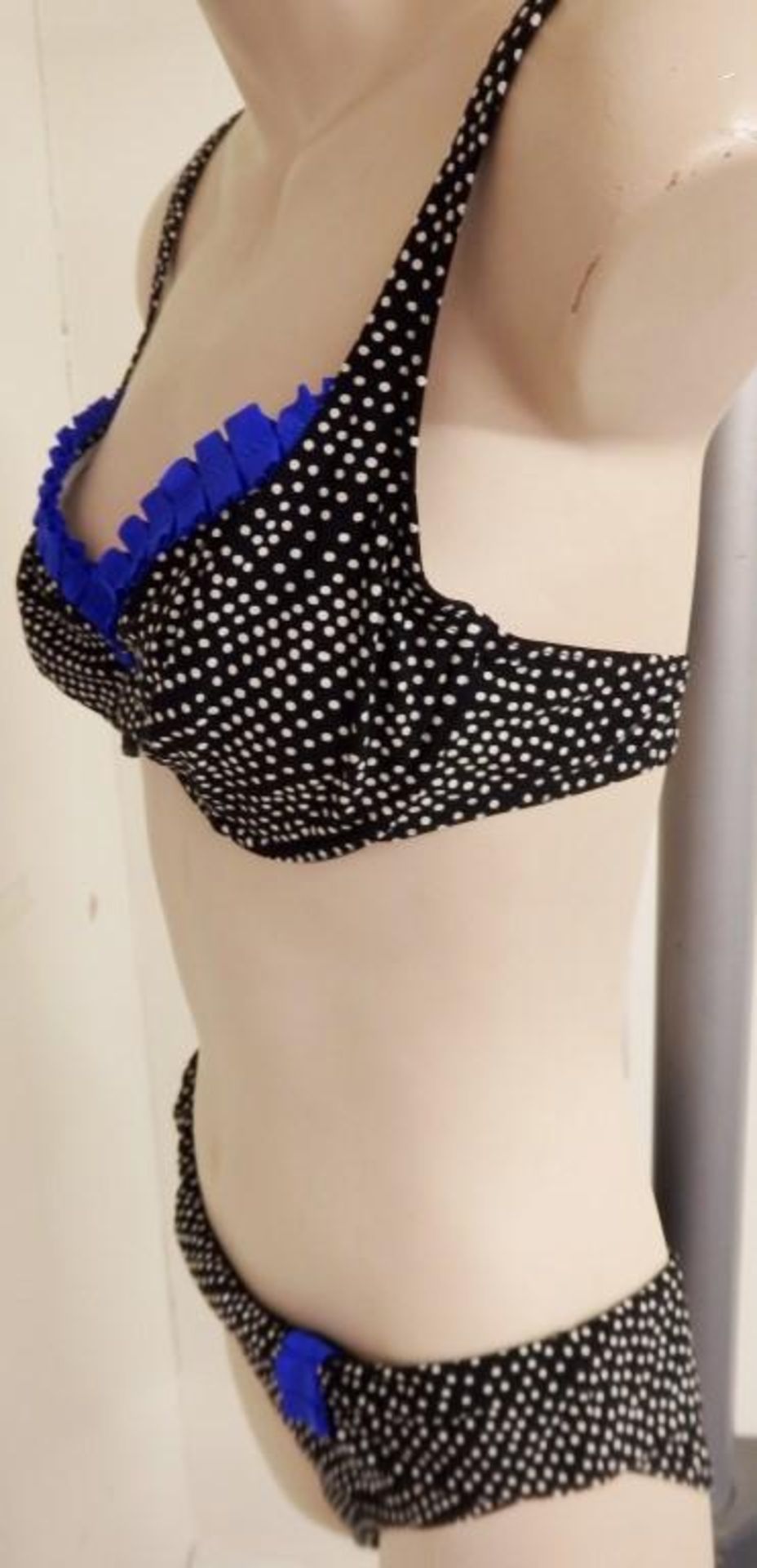 1 x Rasurel - Black Polka dot with royal blue trim &frill Tobago Bikini - B21068 - Size 2C - UK 32 - - Image 7 of 10