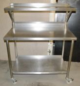 1 x Stainless Steel Commercial 3-Tier Shelving Unit On Castors - Dimensions: W108 x H134 x D62cm - C