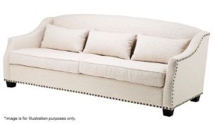 1 x EICHHOLTZ "Langford" Sofa (109079) - Finished In Jacquard Cream Upholstery, With Black Legs And