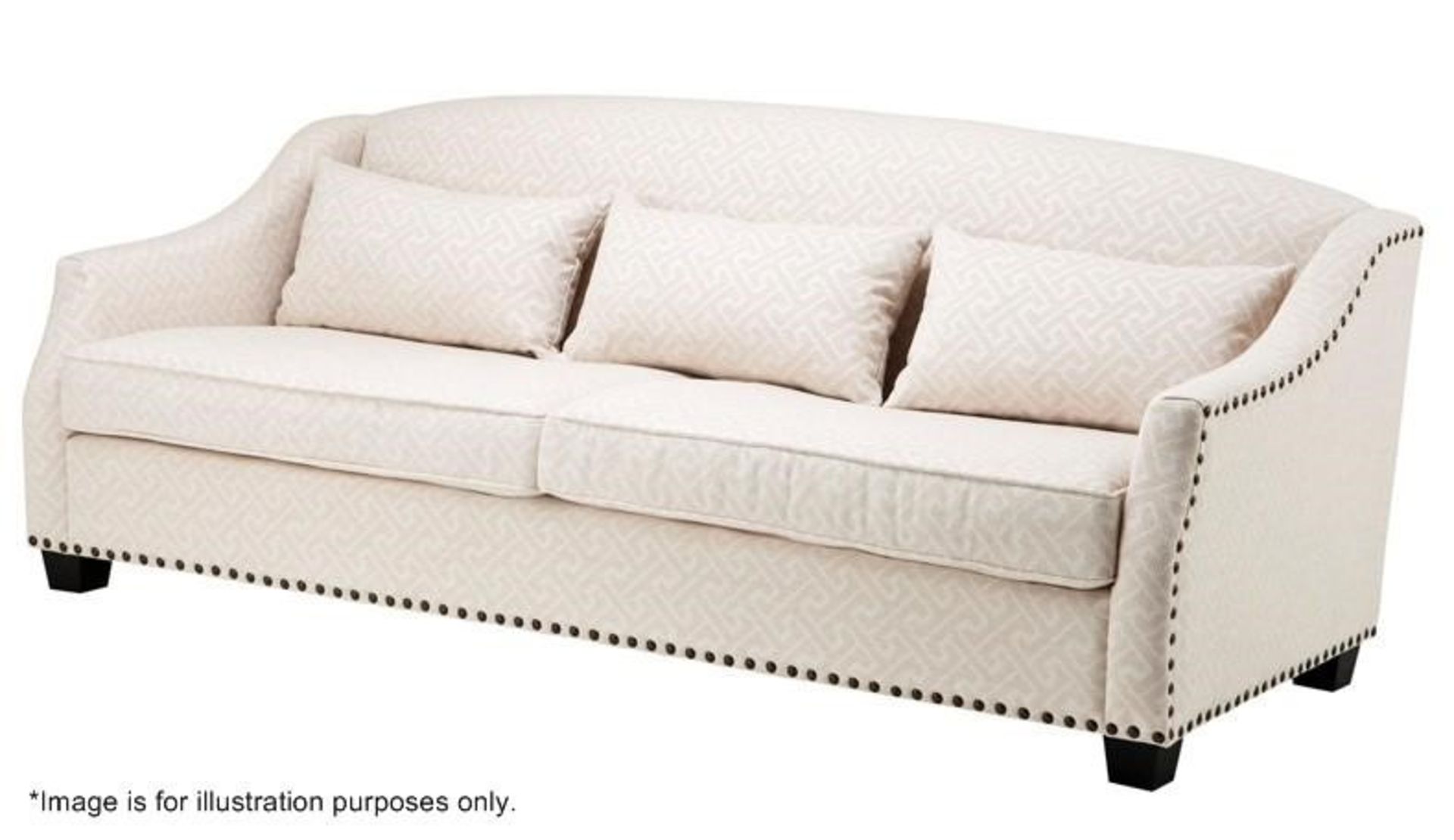 1 x EICHHOLTZ "Langford" Sofa (109079) - Finished In Jacquard Cream Upholstery, With Black Legs And