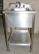 1 x Stainless Steel Commercial Sink Unit / Wash Station With Mixer Tap, Spillage Lip, Splashback and