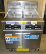 1 x Frymaster Natural Gas Dual Tank Fryer With Solid State Thermostats and Built-in Filteration Syst