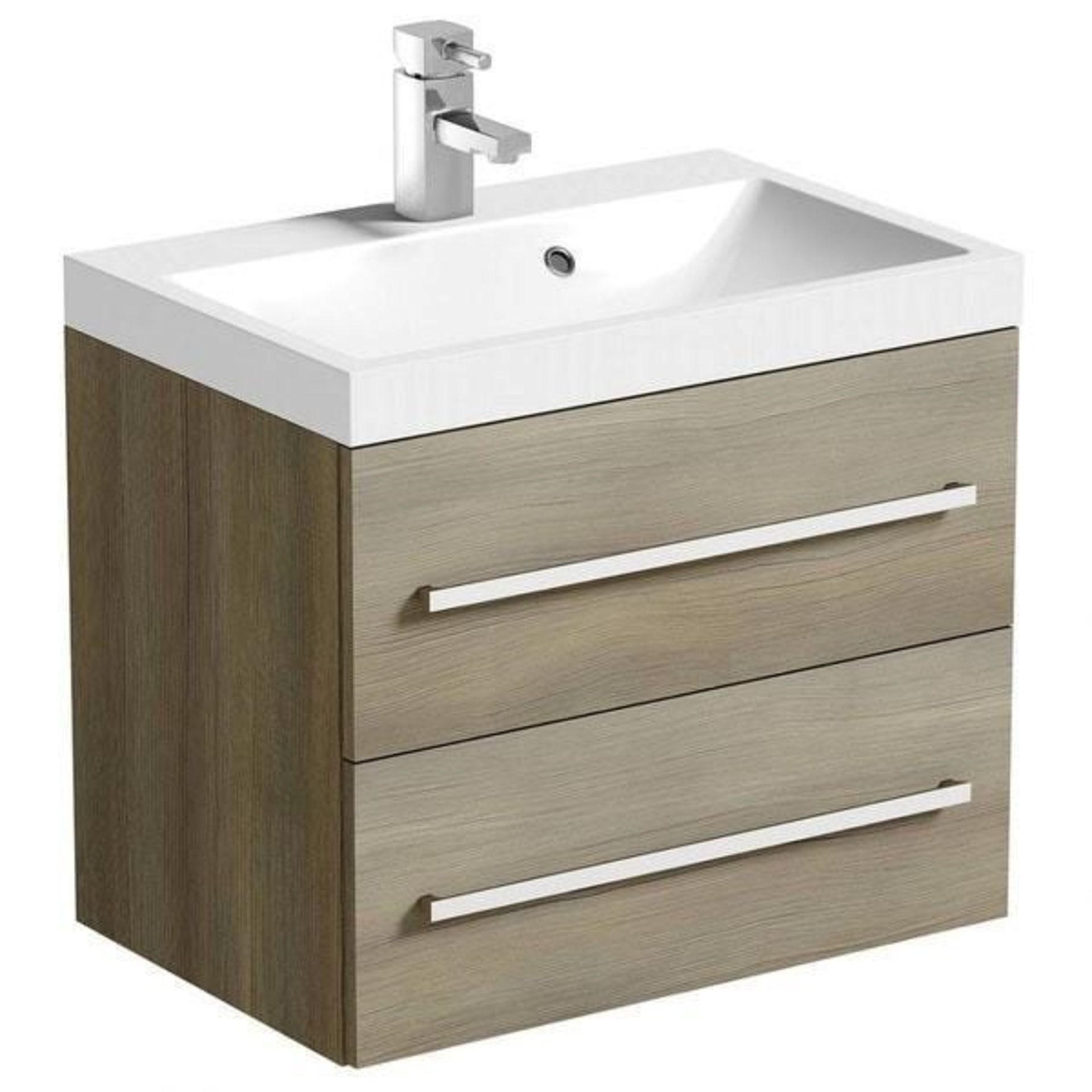 1 x Drift Walnut 600mm Wall Hung Vanity Unit With Chrome Handles - Unboxed Ex-display Item - Dimensi