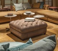 1 x POLTRONA FRAU "Chester" Square Buttoned Pouf Richly Upholstered In Pelle Frau® Century Leather (