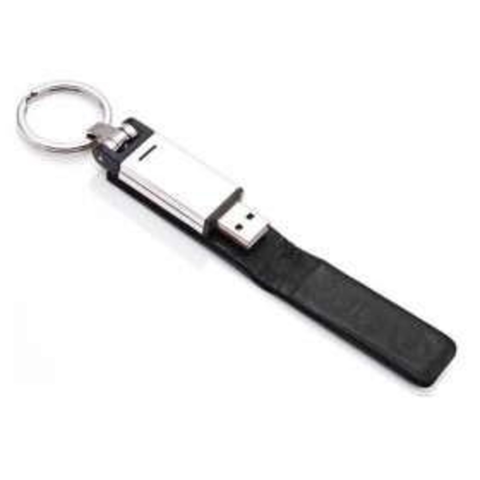 1 x ICE London Silver Plated 2GB USB Flashdrive Keyring - Features A Genuine Leather Wrap With