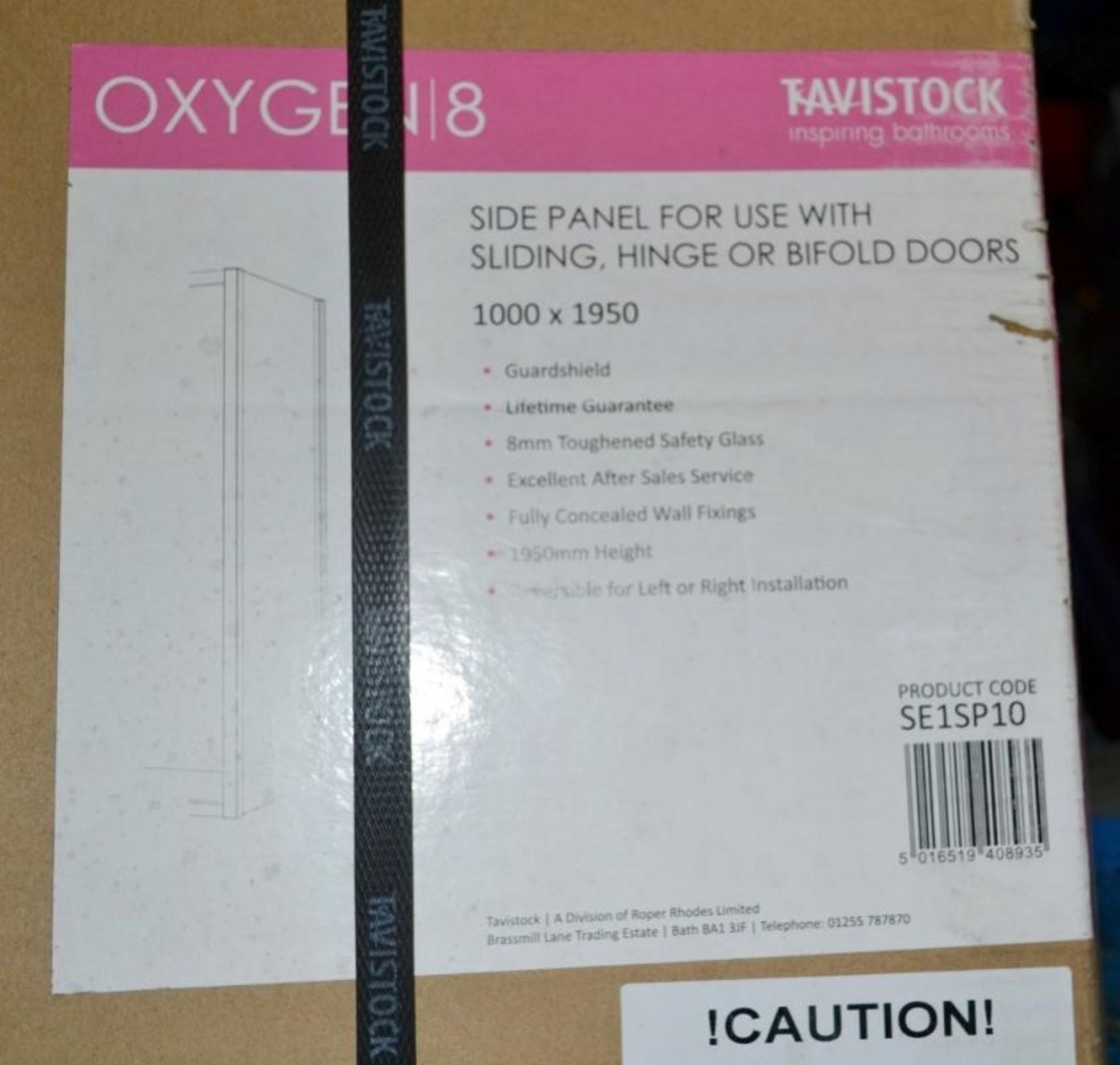 1 x Tavistock Oxygen 8 1000 x 1950cm Side Panel - Code: SE1SP10 - New Boxed Stock - CL022