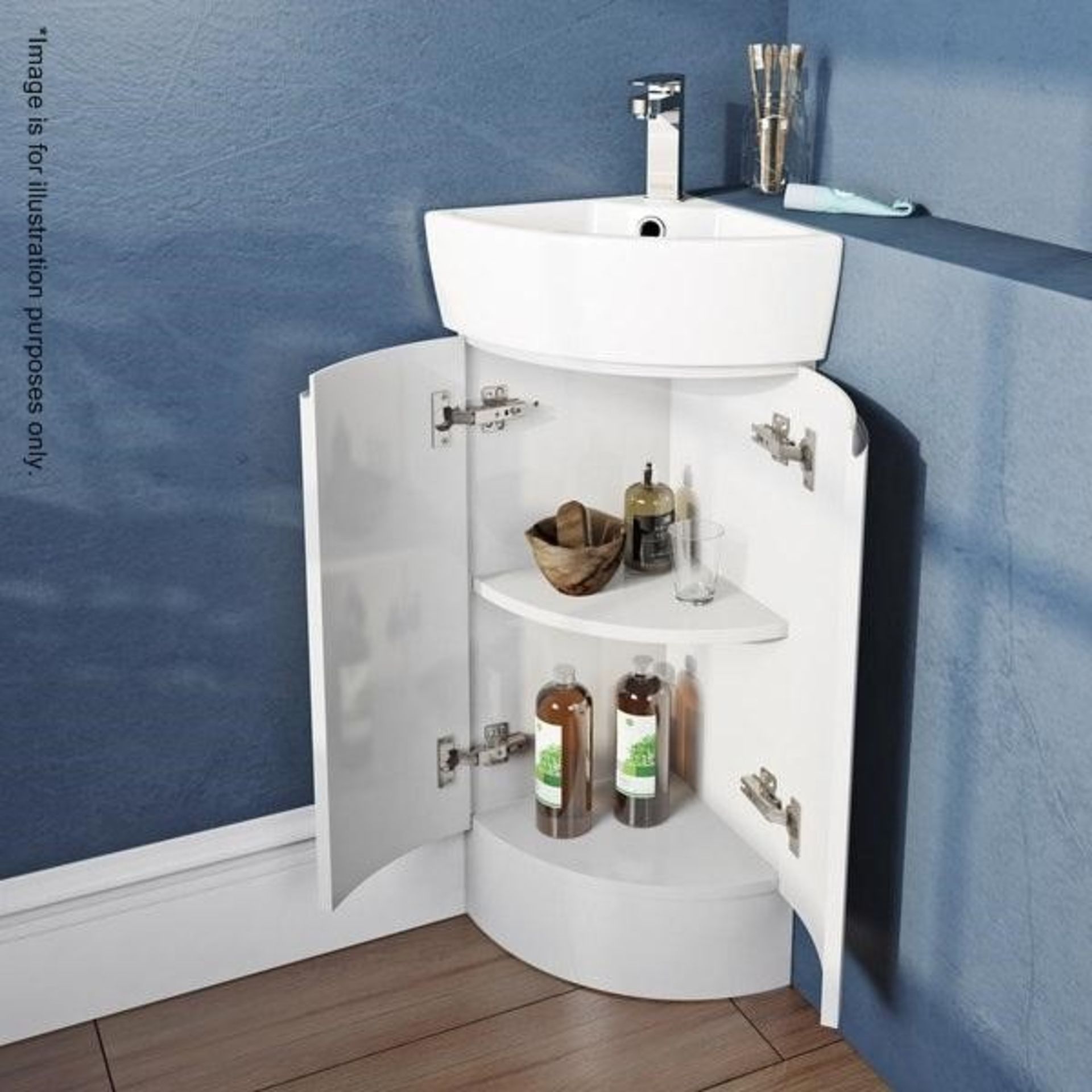 1 x Snow Corner Vanity Corner Unit - White High Gloss Finish - Dimensions: 29 x 29 x 73cm - New / U - Image 2 of 8