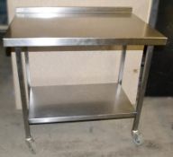 1 x Stainless Steel Commercial 2-Tier Prep Table On Castors - Dimensions: W95 x D65 x H95cm - CL256
