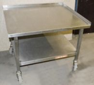 1 x Stainless Steel Commercial 2-Tier Prep Table With Spillage Lip And Castors - Dimensions: W81 x
