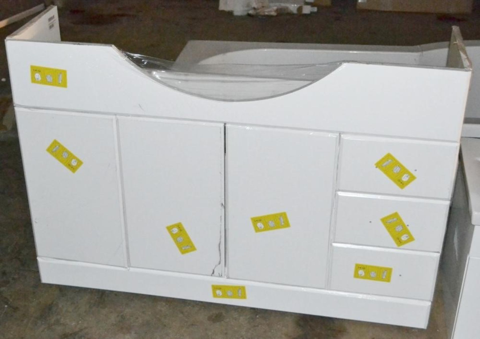 1 x Large 3-Door, 3-Drawer Vanity unit In Gloss White - Dimensions To Follow - New / Unused Stock In