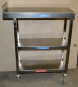 1 x Stainless Steel Commercial 3-Tier Slim Shelving Unit On Castors - CL256 - Ref: LH236 - Location: