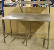 1 x Commercial Stainless Steel Prep Table With 105x38cm Overhead Shelf - H90/135 x W120 x D70 cms -
