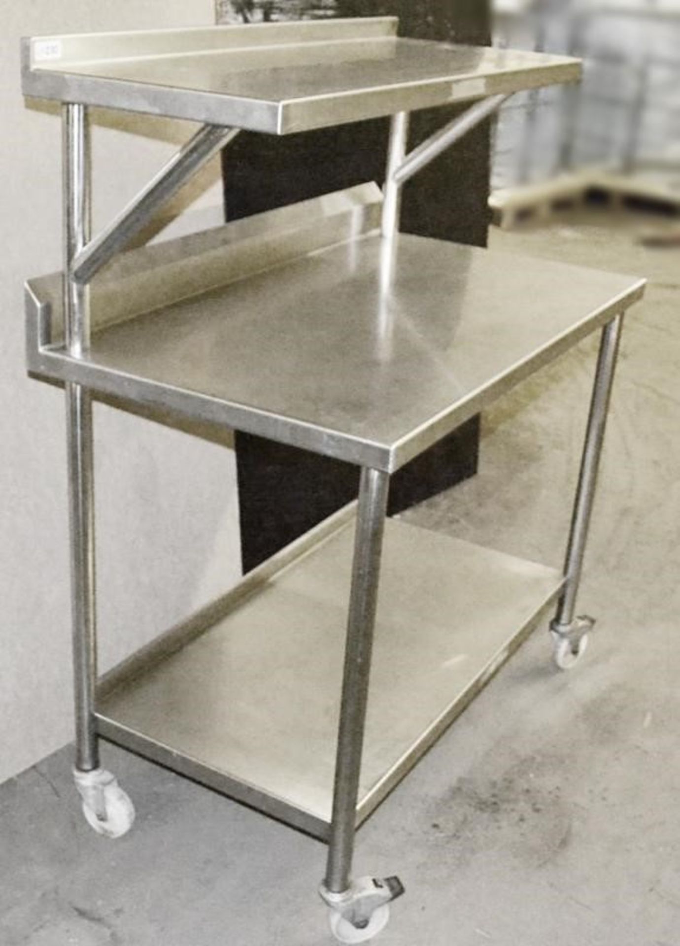1 x Stainless Steel Commercial 3-Tier Shelving Unit On Castors - Dimensions: W108 x H134 x D62cm - C - Image 2 of 4