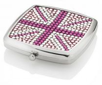 10 x ICE LONDON Union Jack Silver Plated Compact Mirrors - Colour: Pink - MADE WITH "SWAROVSKI¨