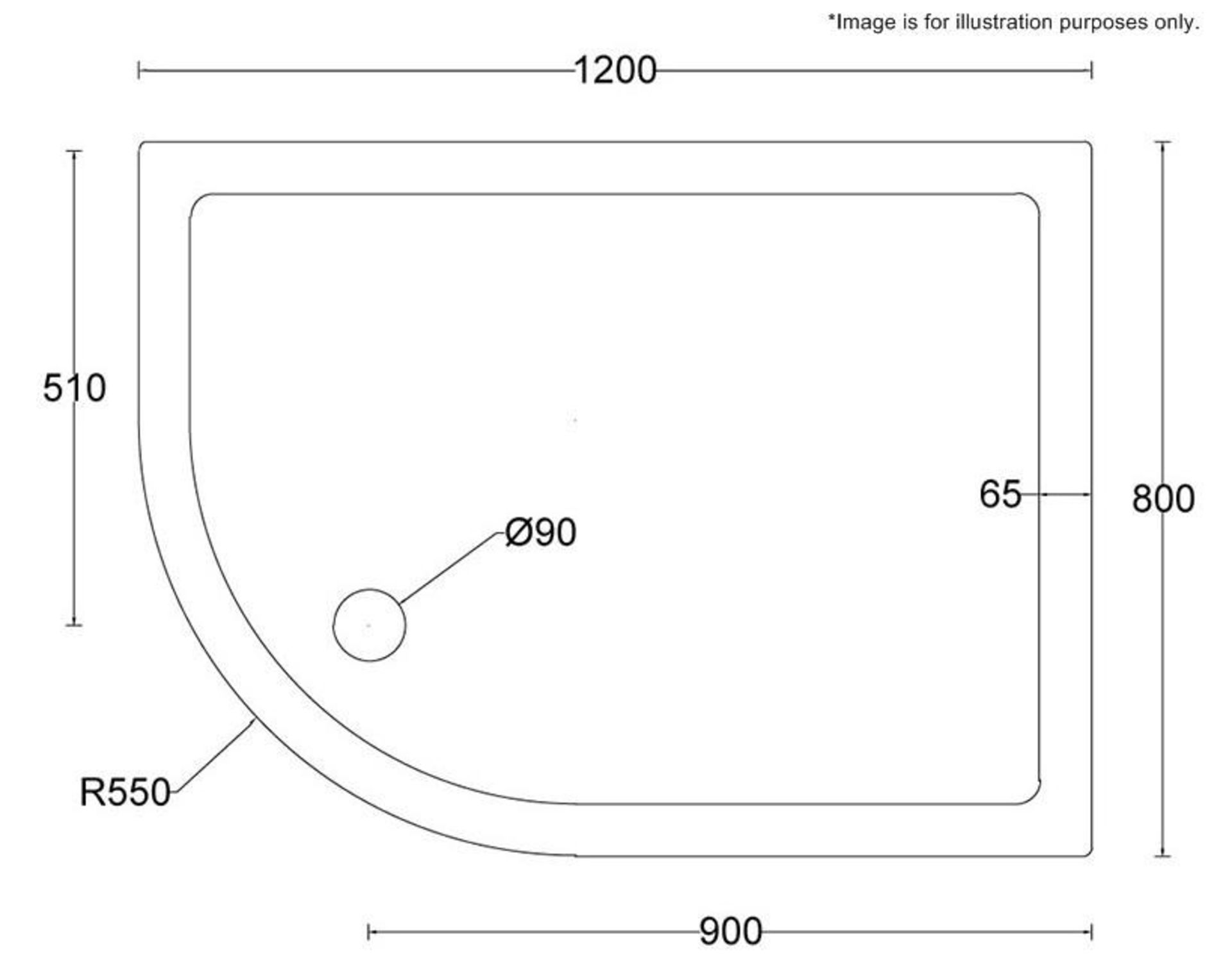 1 x Low Profile Offset Quadrant Left Handed Stone Shower Tray - Dimensions: 1200 x 800 x 40mm - Orig - Bild 2 aus 3