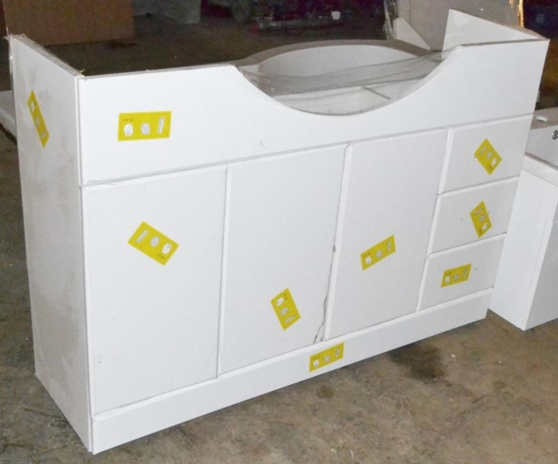 1 x Large 3-Door, 3-Drawer Vanity unit In Gloss White - Dimensions To Follow - New / Unused Stock In - Image 2 of 7