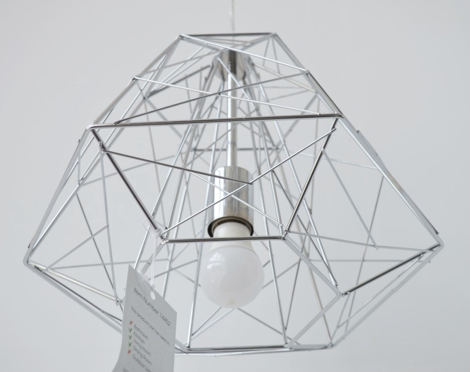 1 x GEOMETRIC Cage Frame Pendant Light Fitting With A Shiny Chrome Finish - Ex Display Stock - Image 3 of 3