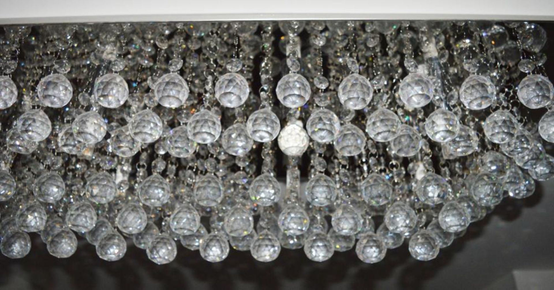 1 x Hanna Chrome 8 Light Rectangular Semi Flush Ceiling Light With Clear Sparkling Crystal Balls - E - Image 6 of 8