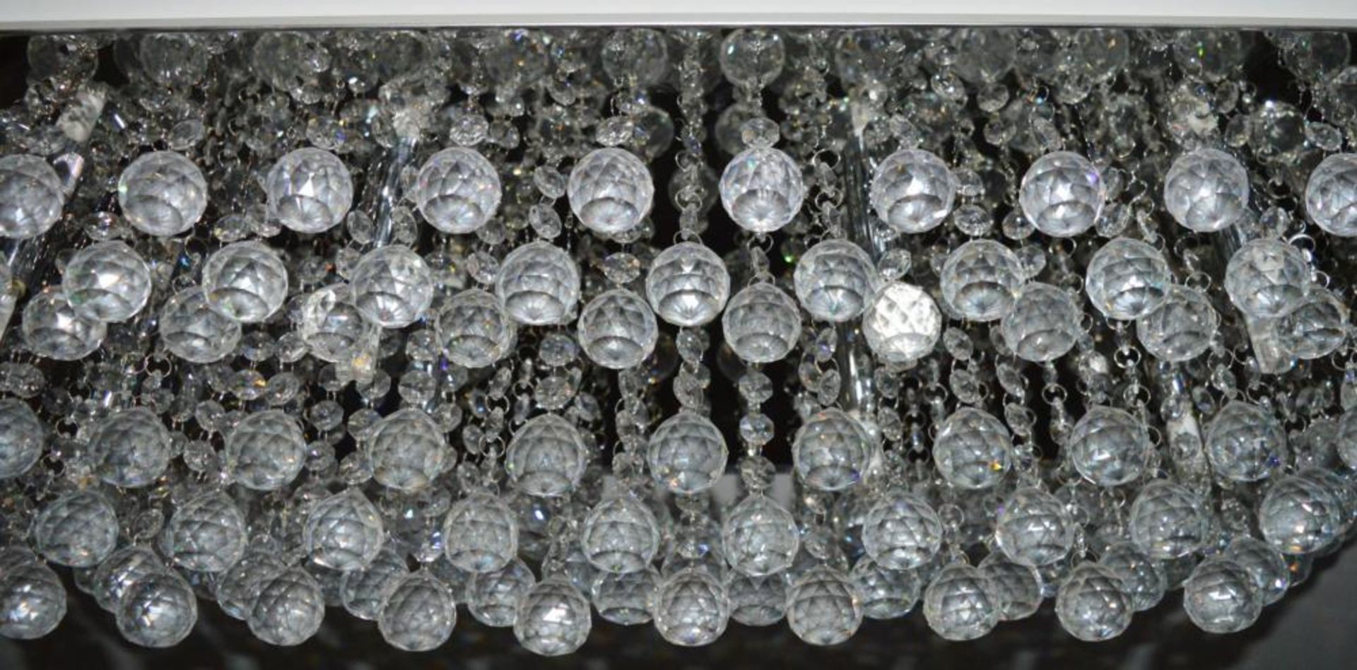 1 x Hanna Chrome 8 Light Rectangular Semi Flush Ceiling Light With Clear Sparkling Crystal Balls - E - Image 7 of 8